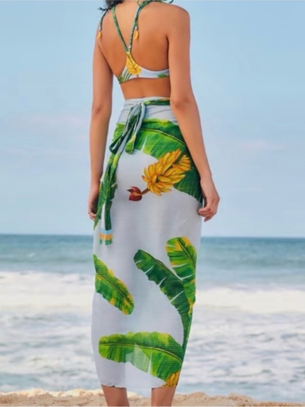 Farm Rio - Fresh Bananas Cover Up - Tropical Leaf Green Sarong - NWT - XL - Picture 3 of 9